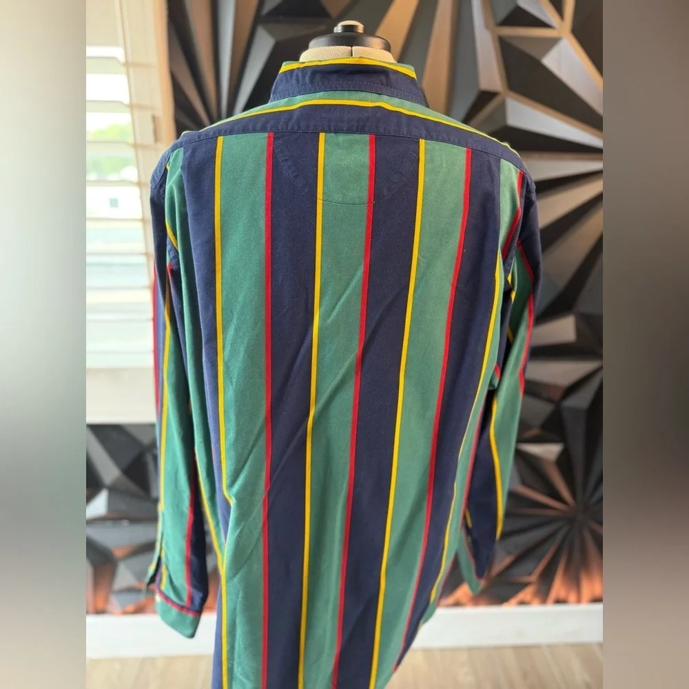 Polo by Ralph Lauren Men's Green and Navy Striped Shirt